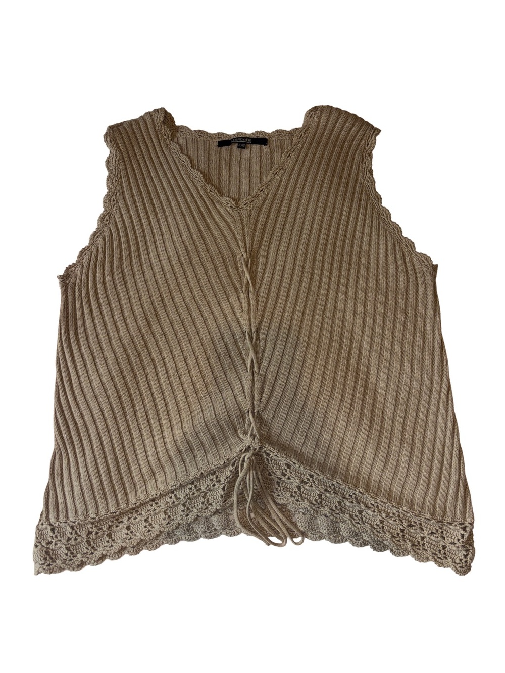 Crochet-Trim Ribbed Tank Top - Taupe